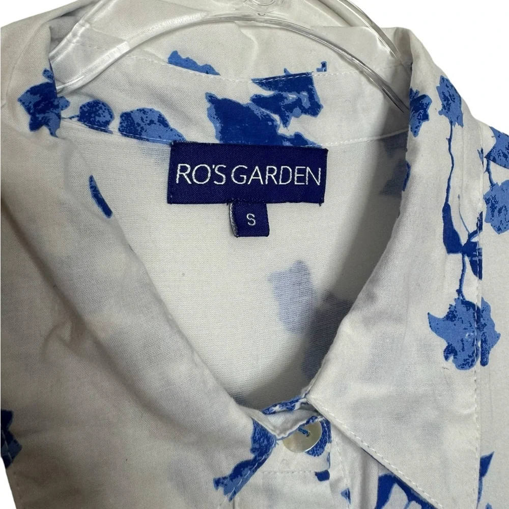 Ro’s Garden | Jinette Floral Cotton Tiered Maxi Shirtdress in Ines Blue Small - Picture 4 of 8